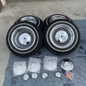 Extremely clean set of McLean 13x7 rims 2 rims are reverse 2 are standard to clear skirts have accessory caps for it and new decals tires are basically brand new.