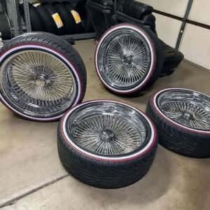 20s wire vwheels all chrome wrap with red stripe vogue